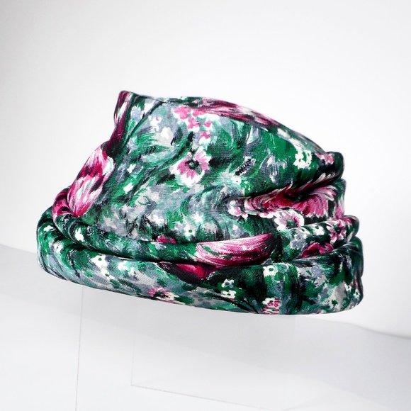 Evelyn Varon Exclusive Fabric Hat VTG 1950s Turban Pillbox Floral Union Made